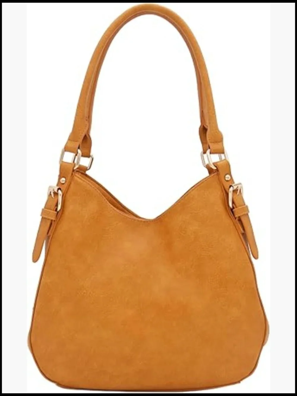 Faux Leather Medium Hobo Bag Lightweight 3 Compartment Gold Tone Hardware